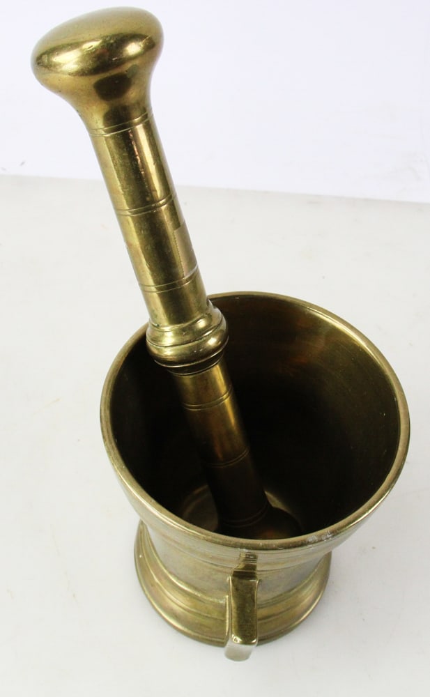 Late 19thC Solid Brass Mortar and Pestle - 8