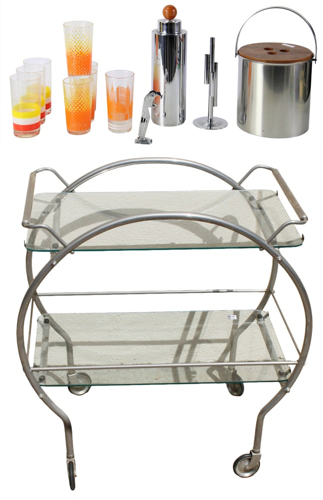 Modern Chrome Barware and Glasses with Bar/Tea Cart (1 of 13)