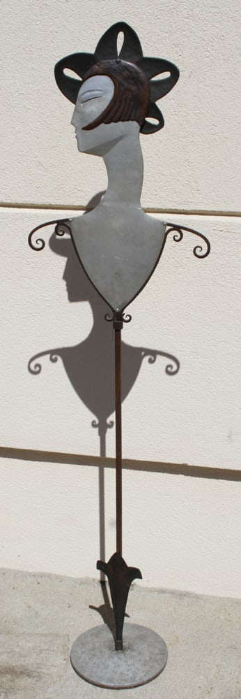 1930s Wrought Iron Sculpture, Bust of Woman: 1930s wrought iron sculpture, bust of woman, 67" x 16". Provenance: From an old New England estate.