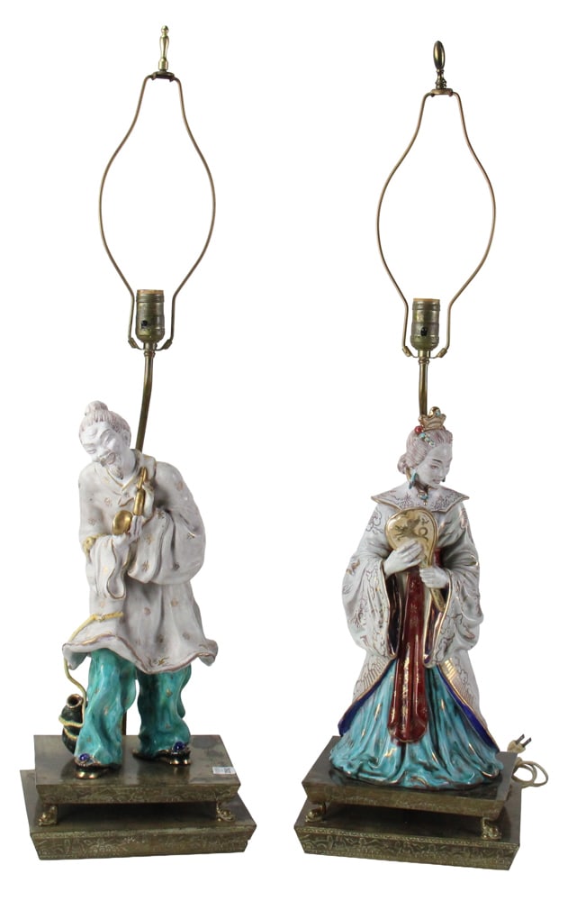 Pair of Asian Glazed Pottery Lamps (1 of 11)