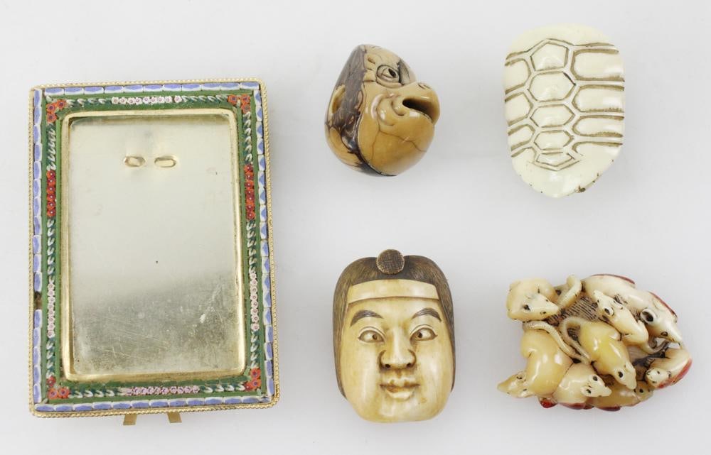 Old Japanese Turtle, Faces, Netsuke, with Small Frame (1 of 9)