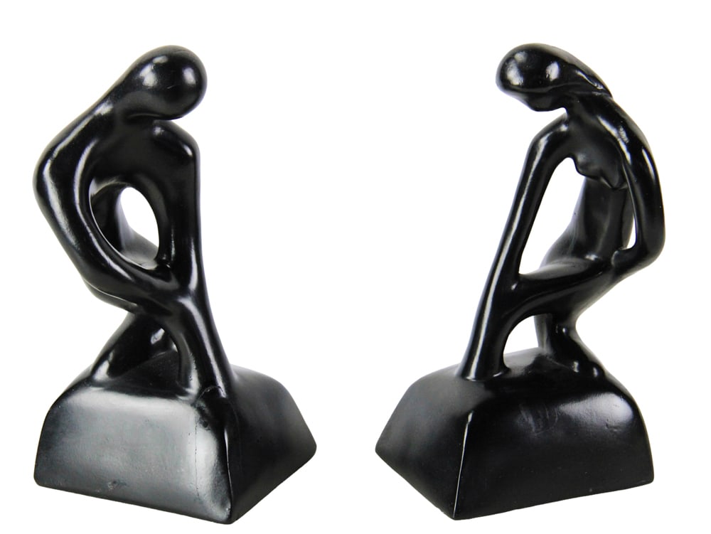 Male and Female Bookends by Alexander Backer: Modern male and female sculptural bookends by Alexander Backer. Provenance: From an old New England estate.