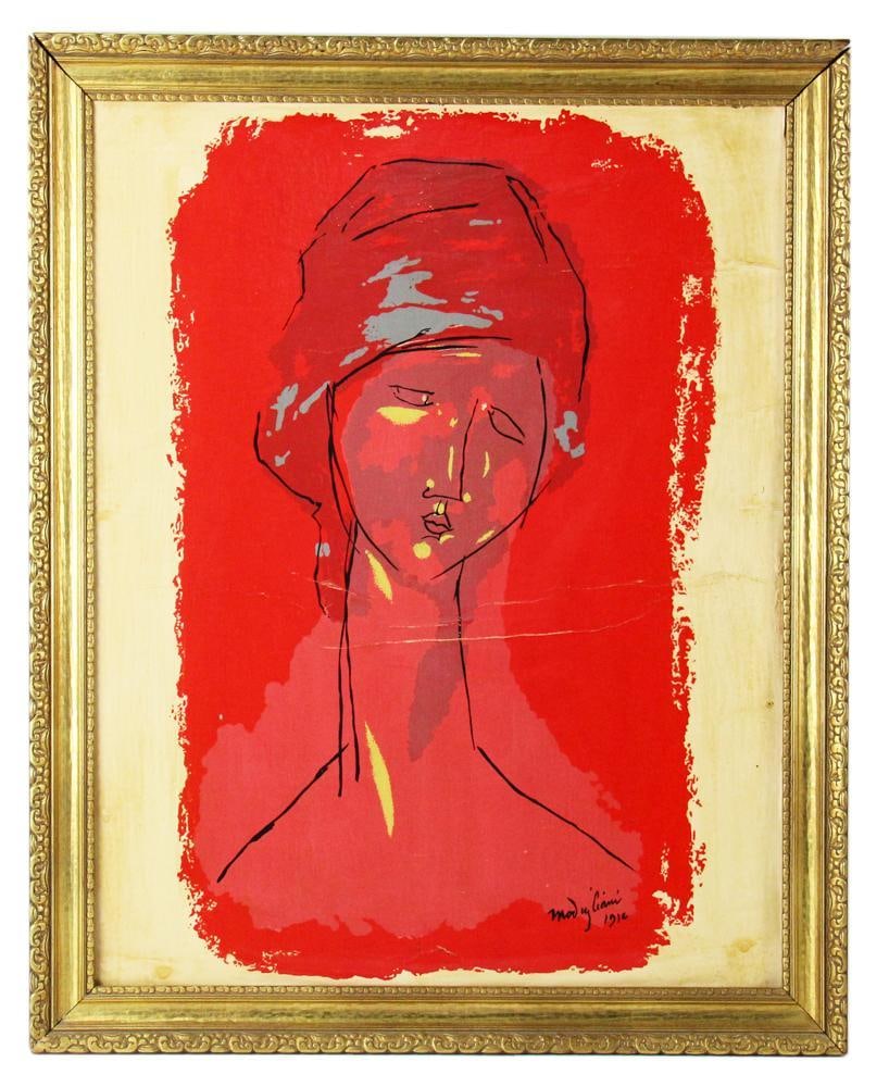 After Modigliani, Portrait, Oil on Canvas: After Modigliani, portrait, oil on canvas, 28" x 22", framed 32" x 25". Provenance: Palm Beach, Florida estate.