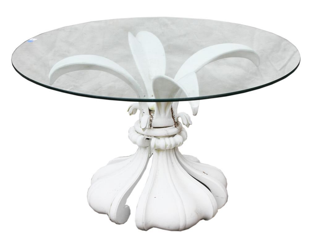 Vintage Aluminum Painted Lotus Leaf Glass-top Table (1 of 5)