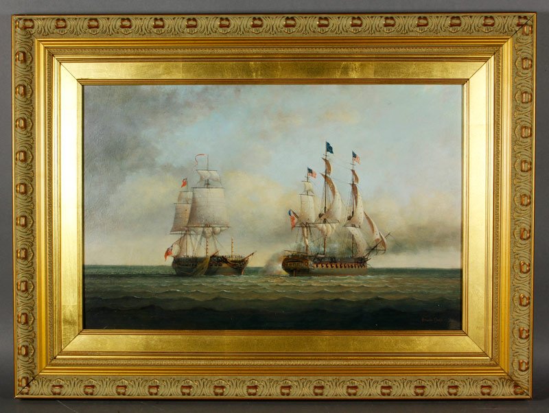 Coole, Constitution and Guerrier, O/B: Brian Coole, Constitution and Guerrier, oil on board, signed lower right, 15"h x 23"w (view), 23"h x 31"w (frame).