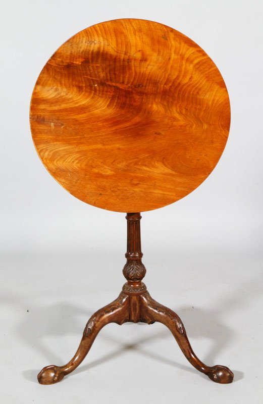 Mid-Atlantic Tilt Top Stand: Mid-Atlantic tilt top stand, walnut, circa 1750, 38"h (closed), 26 1/2" h x 20"dia (open).