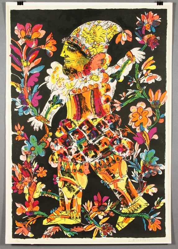 Laliberte, "Clown (Le Crique)", Lithograph: Norman Laliberte, "Clown (Le Crique)", lithograph, hand signed and numbered out of 200, unframed, 29 1/2" x 21".