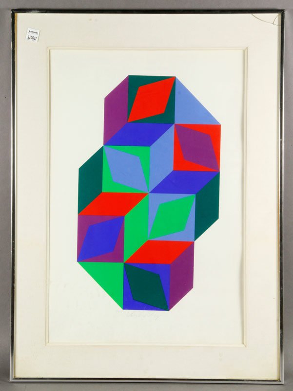 Vasarely, Abstract, Lithograph: Victor Vasarely (1906-1997), abstract, lithograph, signed, #156/200, 24" x 16 1/2" (matt)