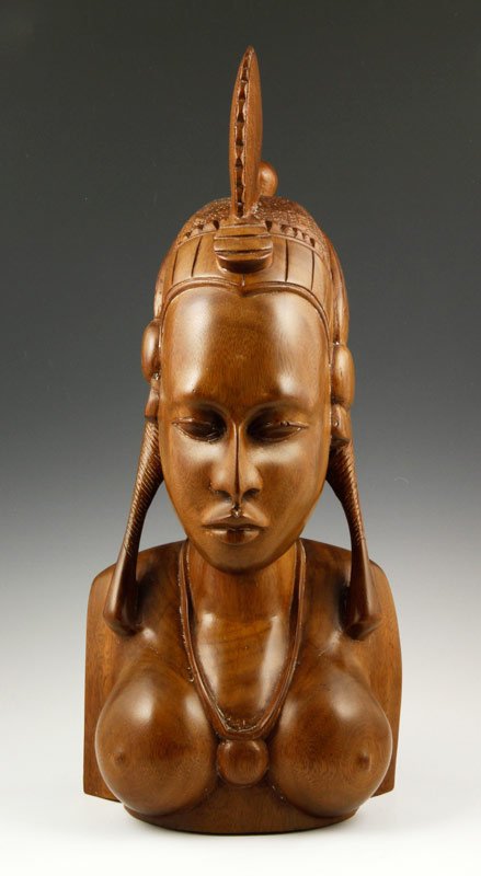 Tahitian Carved Bust: Tahitian carved bust, 19" x 10".
