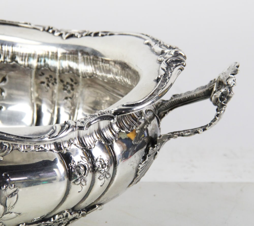 Large Repousse Silver Handled Bowl - 3