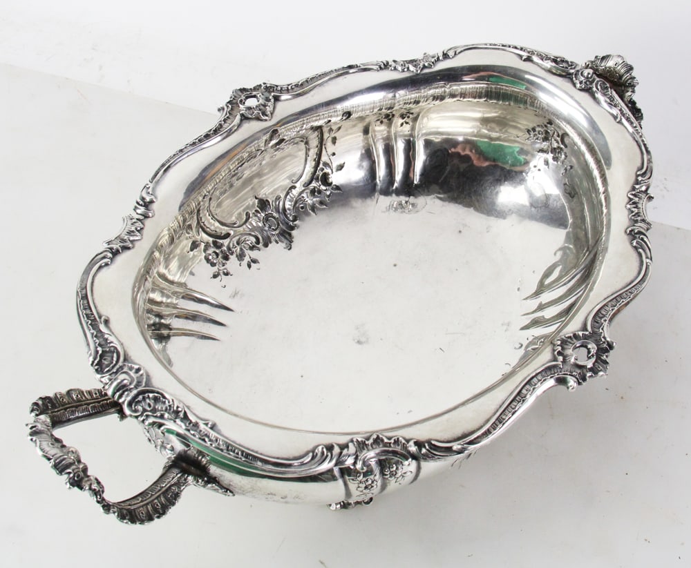 Large Repousse Silver Handled Bowl - 8