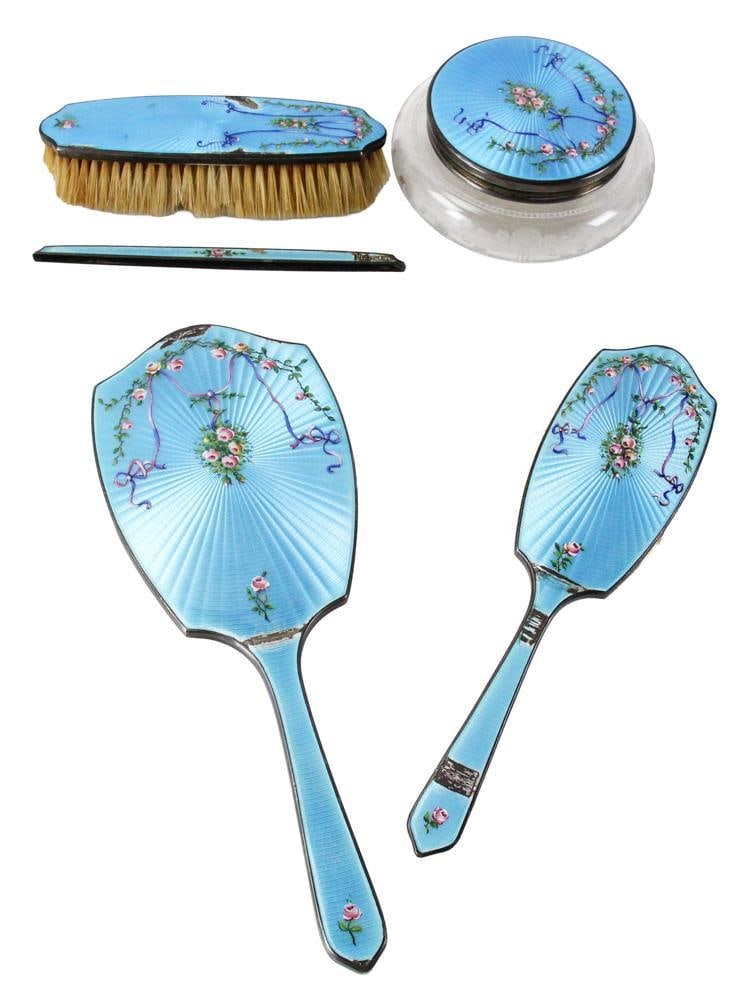Assorted Sterling Enameled Dresser Set (1 of 7)