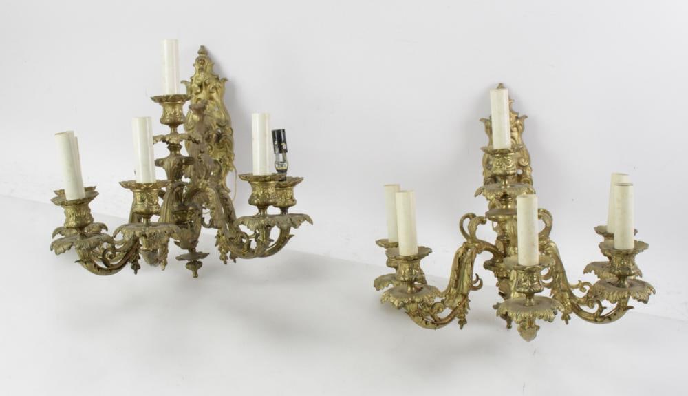 Pair of 19thC French Bronze Wall Sconces (1 of 8)