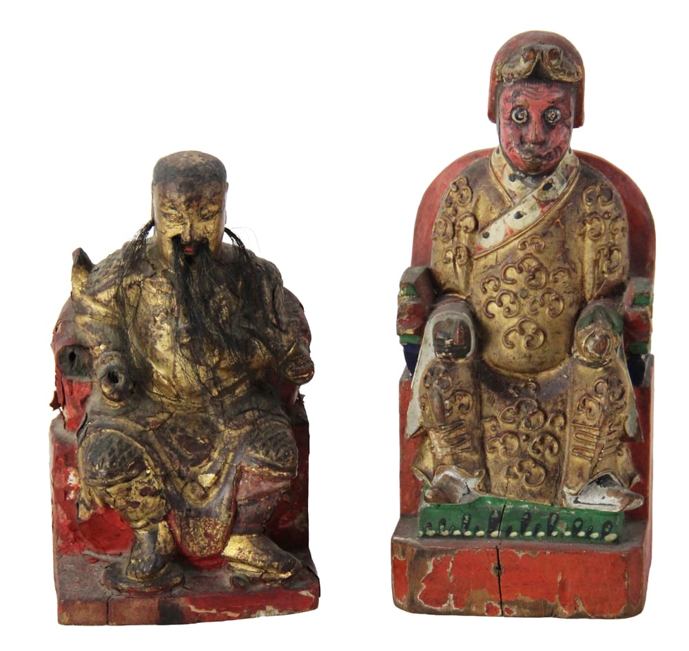 Two Antique Chinese Giltwood Buddhas: Two Antique Chinese giltwood Buddhas, 7", 8" x 3". Provenance: Palm Beach, Florida estate.