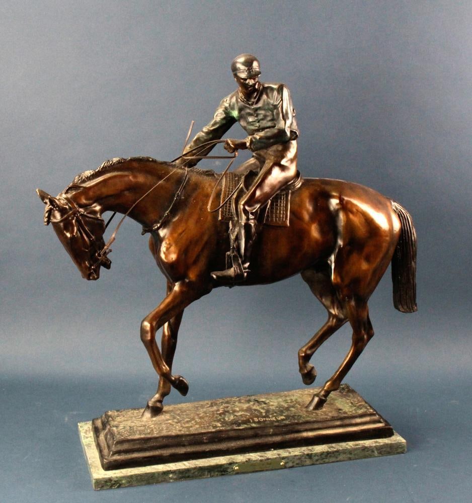 Isidore Bonheur, Winner of the Derby , Bronze: Isidore Bonheur, Winner of the Derby, bronze, 22 1/2" H on marble plinth, 22" x 7 1/2". Provenance: Charleston, South Carolina.