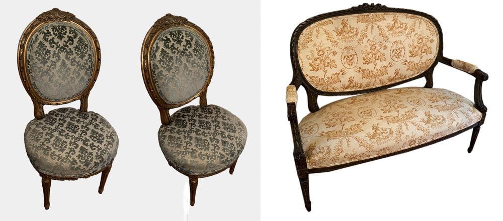 19thC French Louis XVI Carved Settee and Chairs (1 of 5)
