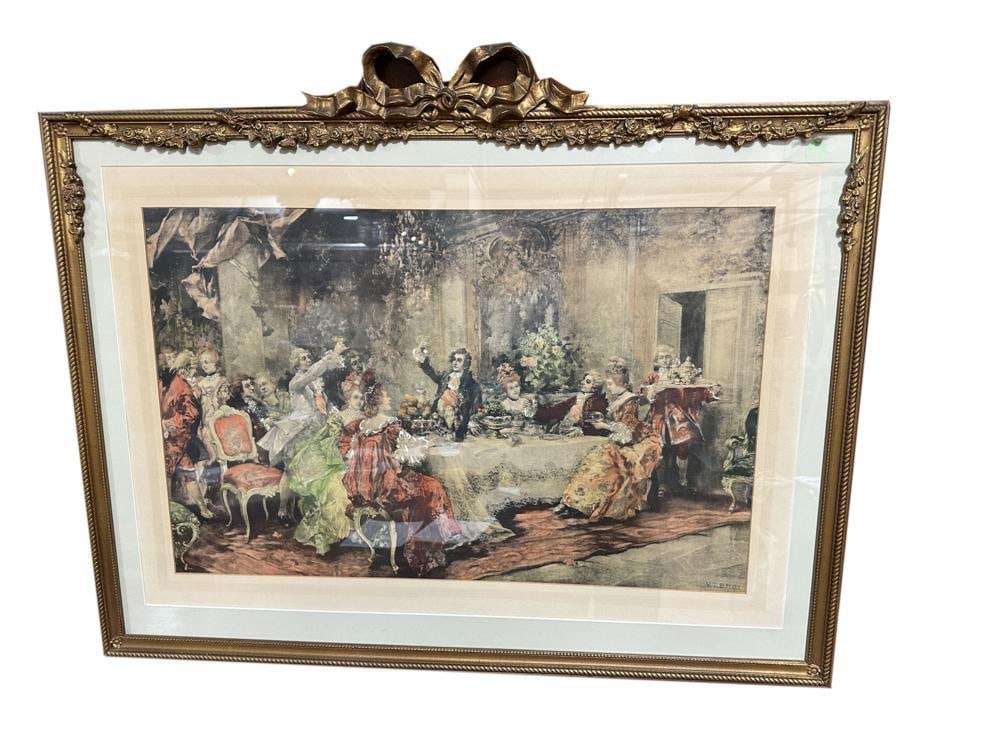 French Dinner Hand-Colored Print - 2