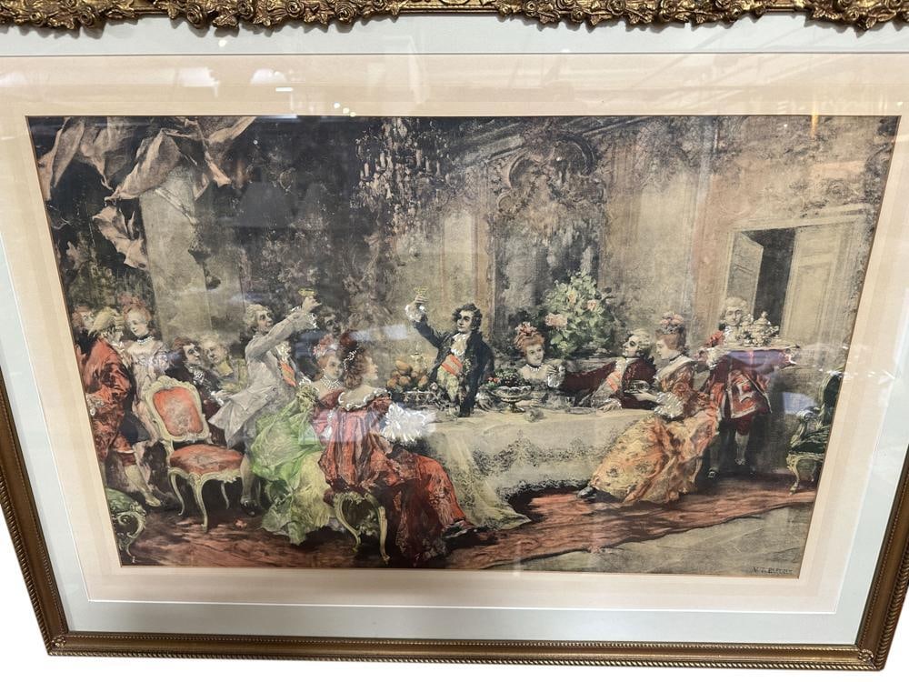 French Dinner Hand-Colored Print - 3