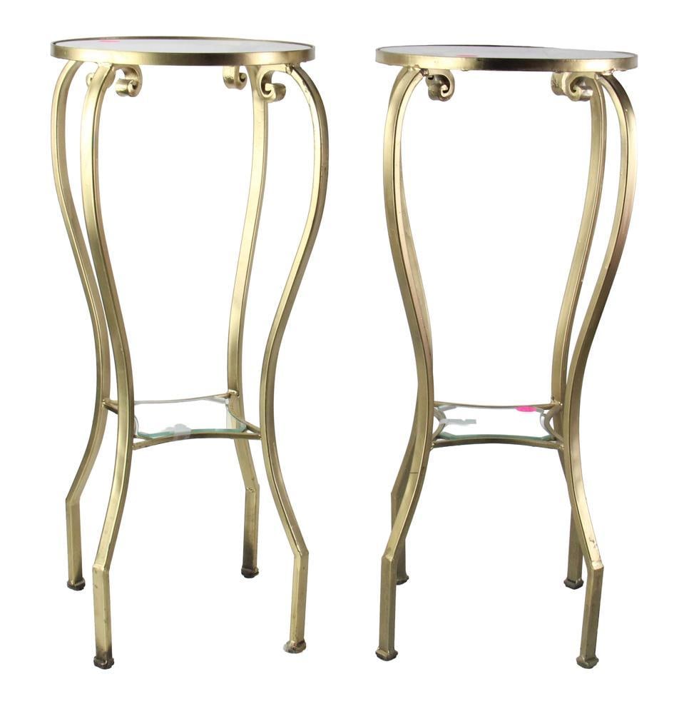 Pair of Gold Metal and Glass Pedestal Tables (1 of 10)