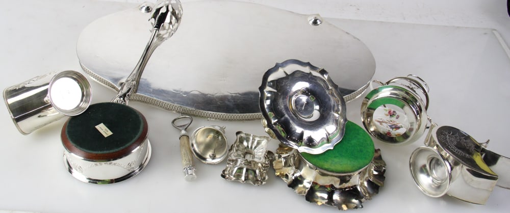 Assorted Silverplate Pieces with Tray - 9