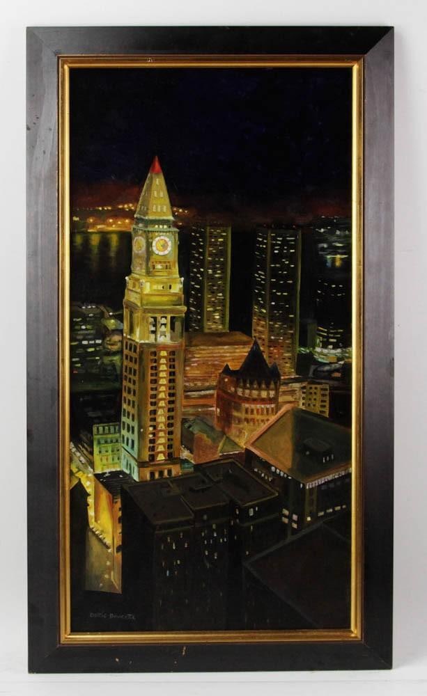 Dottie Doucette, Boston Skyline, Oil on Canvas: Dottie Doucette, Boston skyline, oil on canvas, 30" x 15", framed 34" x 19".
