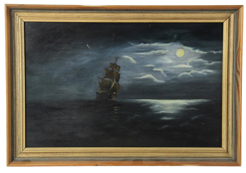 Patricia Duffy, Sailing Ship in Moonlight, Oil on Board (1 of 7)