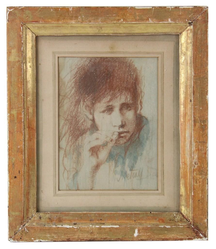 Conger Metcalf, "Affamato", Sepia and Wash Drawing (1 of 5)