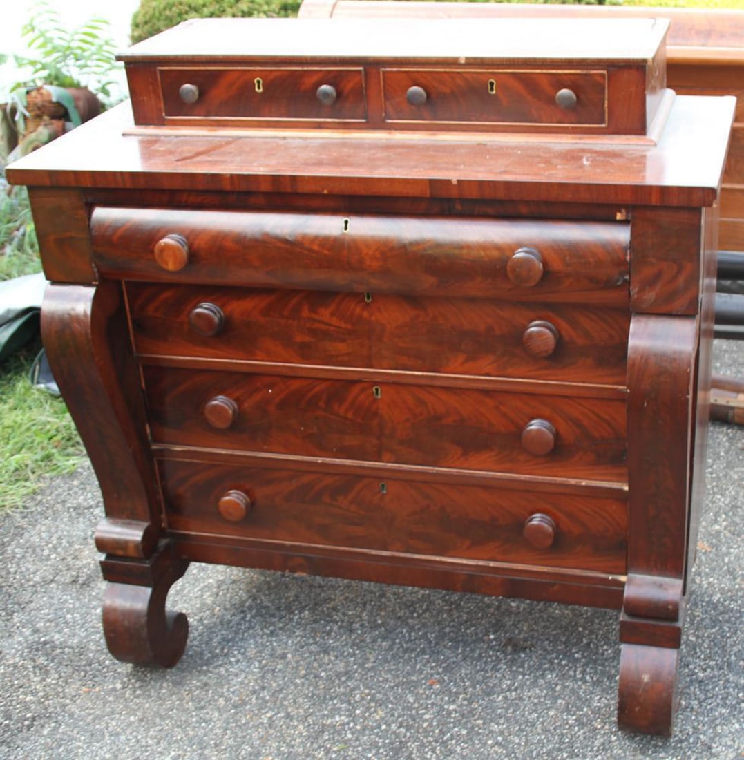 C1850s Empire 6-Drawer Dresser: Circa 1850s Empire 6-drawer dresser, 46" H x 44" W x 20" D. Provenance: Salem, Massachusetts collection.