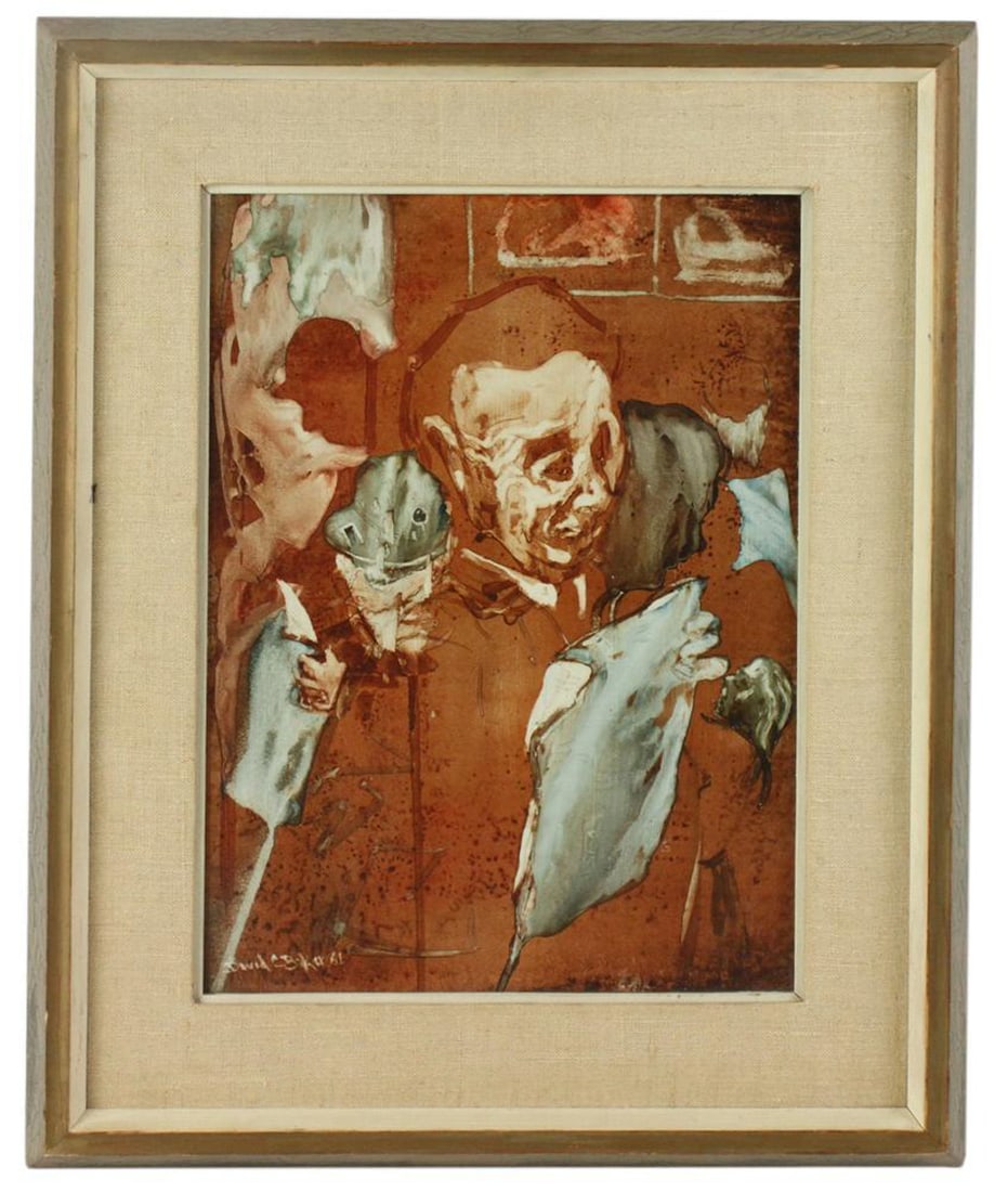 David C. Baker, Park St. Under, Vitreous Flux Watercolor: David Curtis Baker (American, 1915-1999), "Park St. Under", "vitreous flux watercolor" on board (a technique created by the artist), signed and dated 61 L/L, 16" x 12", framed 22" x 18".