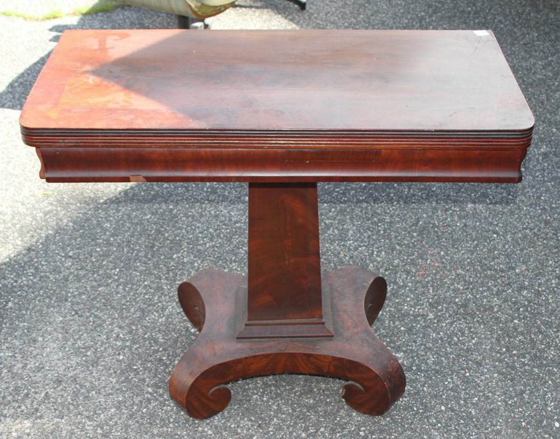 1940s Empire Card Table: 1840s Empire card table, 30" H x 35" W x 34" D. Provenance: Salem, Massachusetts collection.