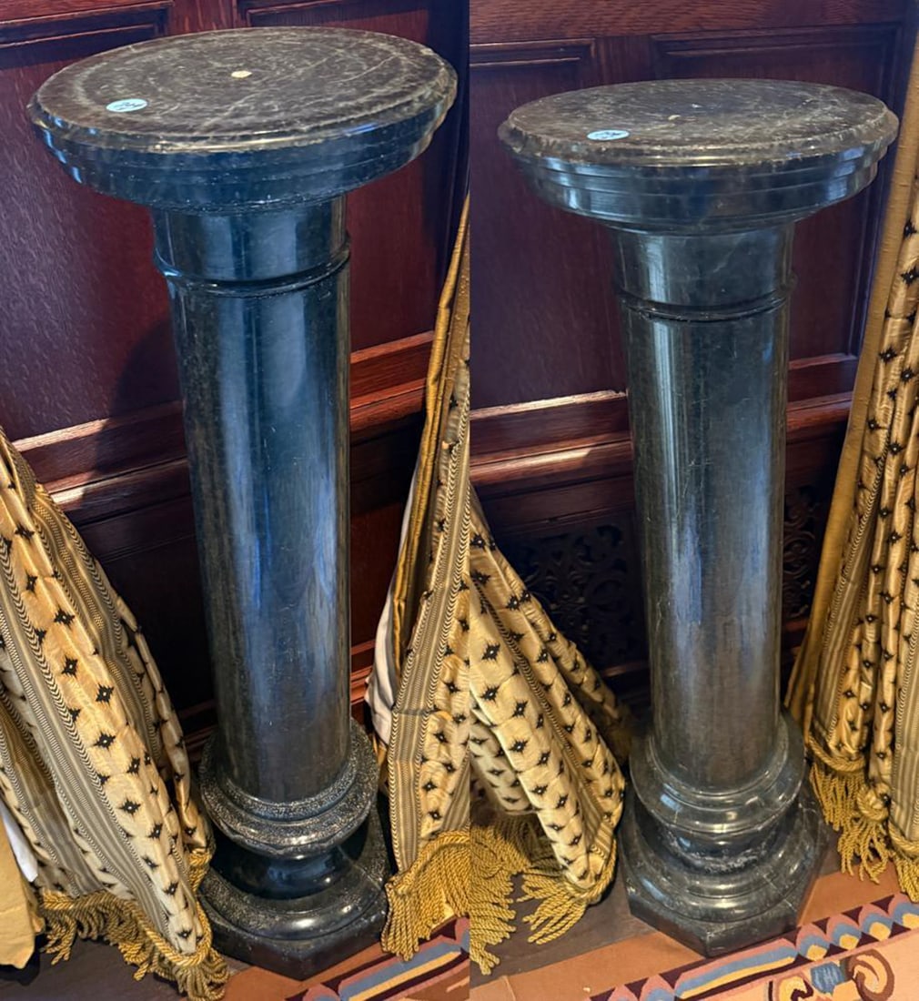 PAIR OF STONE SCULPTURE STANDS: PAIR OF STONE SCULPTURE STANDS - dark marble 43" x 13"