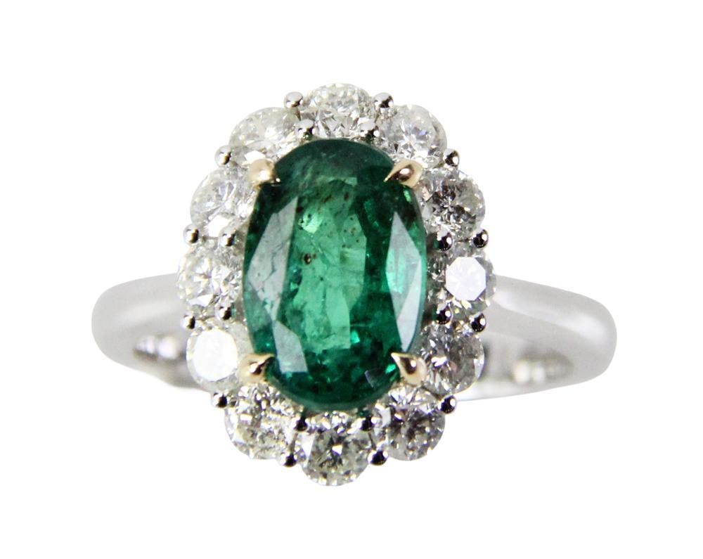 14k Gold, Emerald, and Diamond Ring: 14k gold, emerald, and diamond ring, emerald approximately 2.86 ct, diamond approximately 1.20 ct. Ring size 7. Approximately 5.0 grams TW. Provenance: New York City, New York collection. PLEASE NOTE: