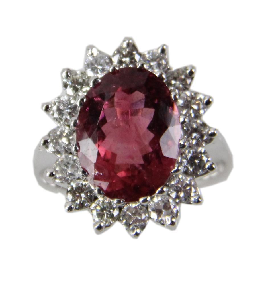 14k Gold, Pink Tourmaline, and Diamond Ring: 14k gold, pink tourmaline, and diamond ring, size 7. Approximately 6.9 grams TW. Provenance: New York City, New York collection. PLEASE NOTE: payment for silver, gold, jewelry, and coins must be made 