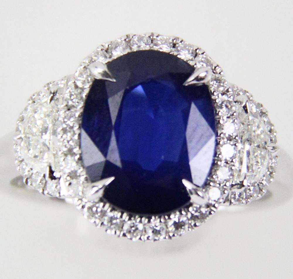 Platinum, Diamond, and Sapphire Ring - 2