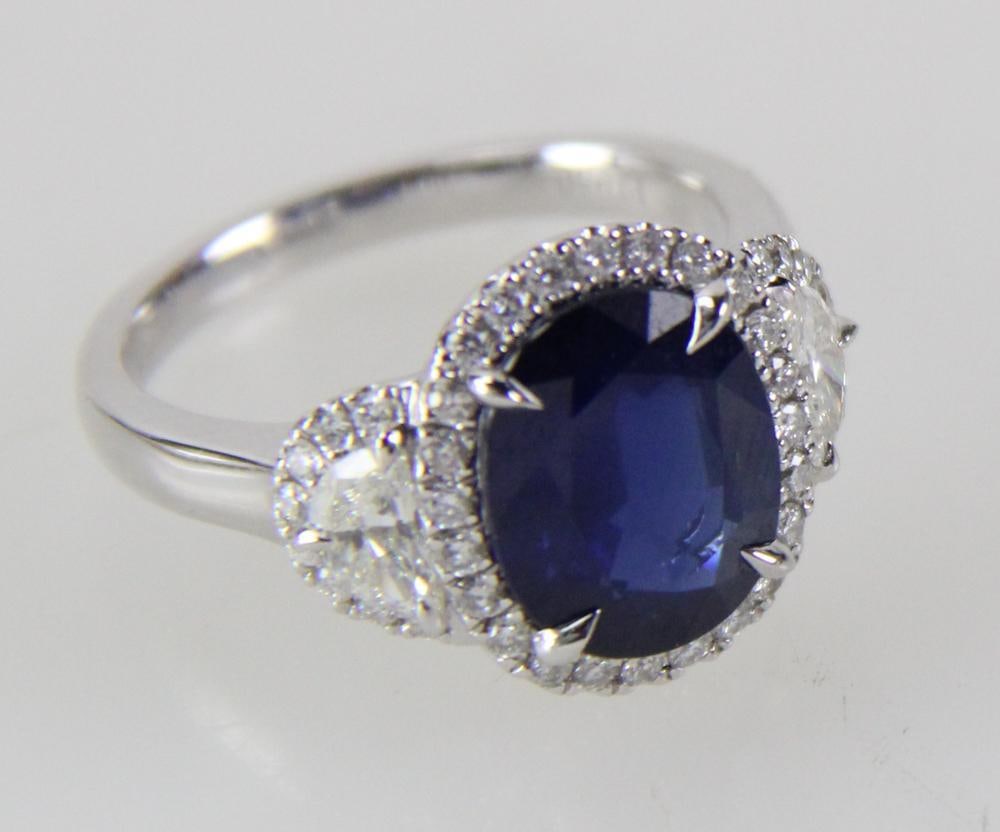 Platinum, Diamond, and Sapphire Ring - 8