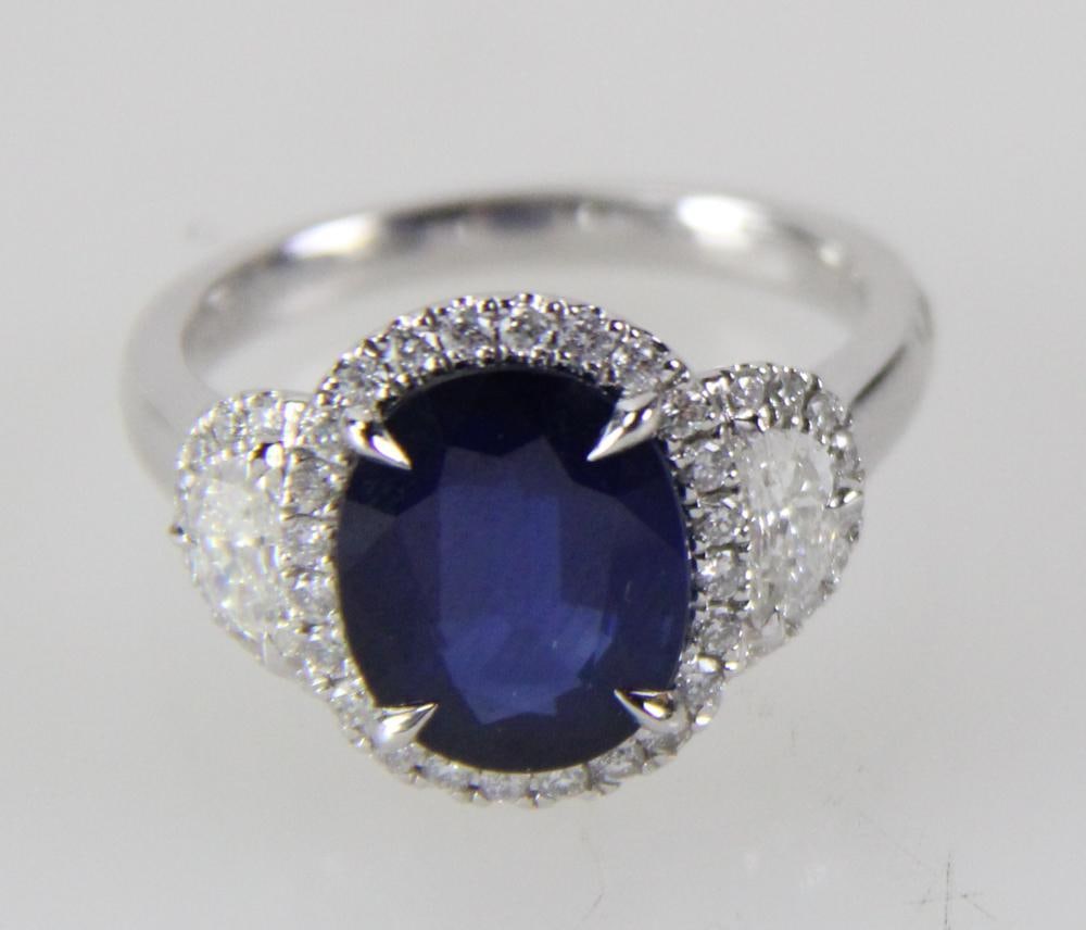Platinum, Diamond, and Sapphire Ring - 9