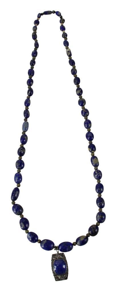 Lapis and Silver Necklace: Lapis and silver necklace, approximately 35" L. Provenance: New York estate. PLEASE NOTE: payment for silver, gold, jewelry, and coins must be made via wire transfer, cash, or certified bank check ONL