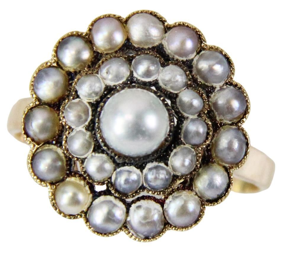 14k Yellow Gold and Pearl Ring: 14k yellow gold and pearl ring, size 10. Approximately 5.4 grams TW. Provenance: New York estate. PLEASE NOTE: payment for silver, gold, jewelry, and coins must be made via wire transfer, cash, or cer