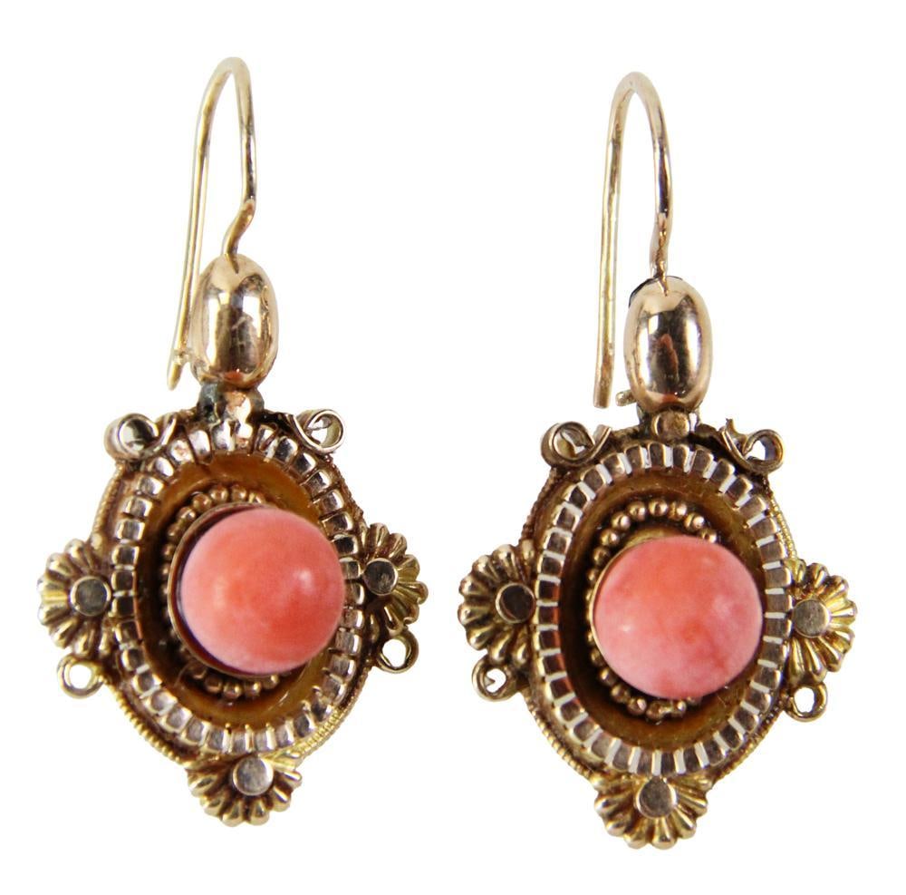 Pair of 14k Yellow Gold and Coral Wire Earrings (1 of 7)