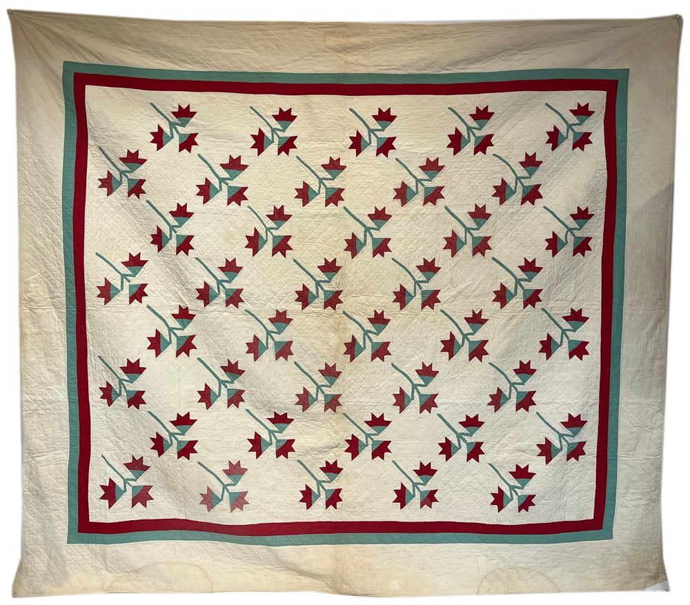 19thC Carolina Lily Quilt: 19th century Carolina Lily quilt, 74" x 85". Provenance: Palm Beach, Florida estate.