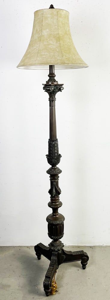 French-style Bronze Floor Lamp: French-style bronze floor lamp, 70" H x 16". Provenance: Palm Beach, Florida estate.