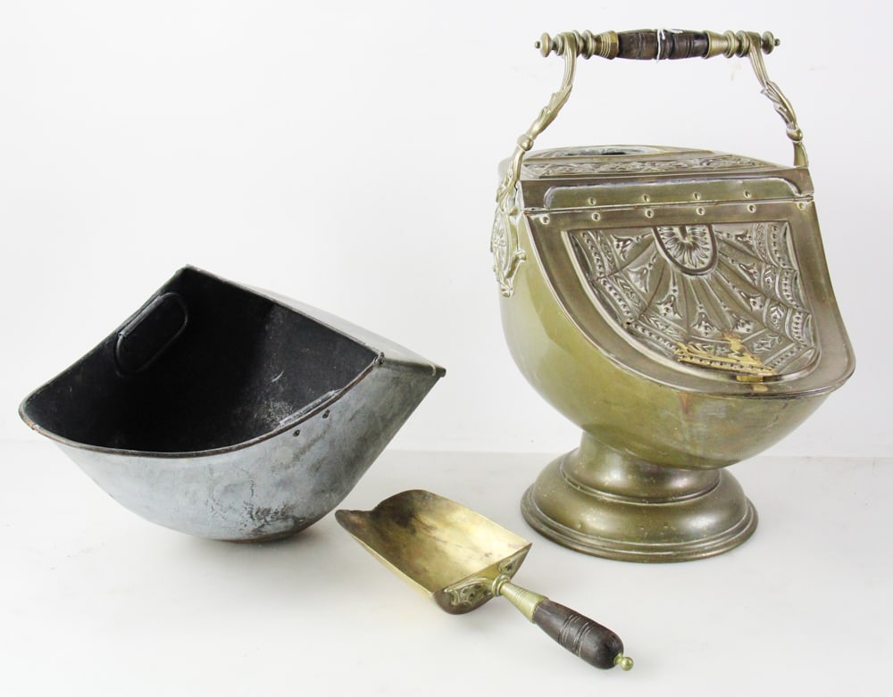 English Brass Coal Hod: English brass coal hod. Provenance: Palm Beach, Florida estate.