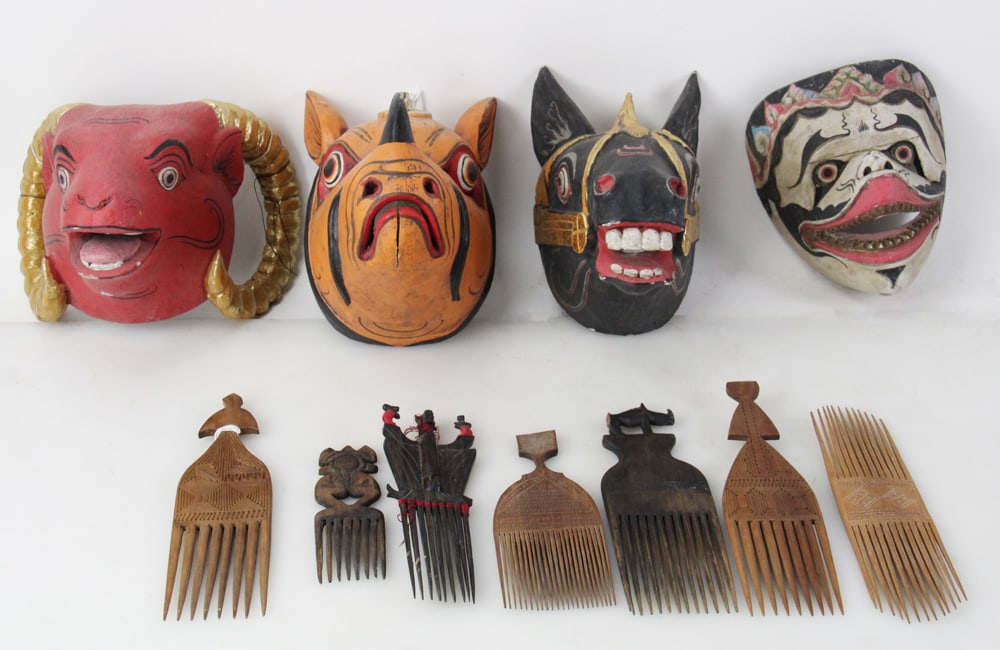 Indonesian Carved and Painted Masks with Combs (1 of 9)