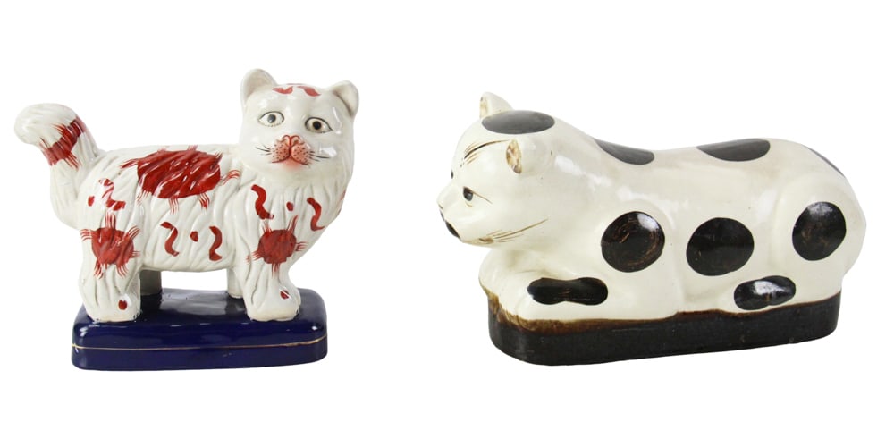 Two Tan-glazed Staffordshire Figures, Cat and Dog (1 of 8)