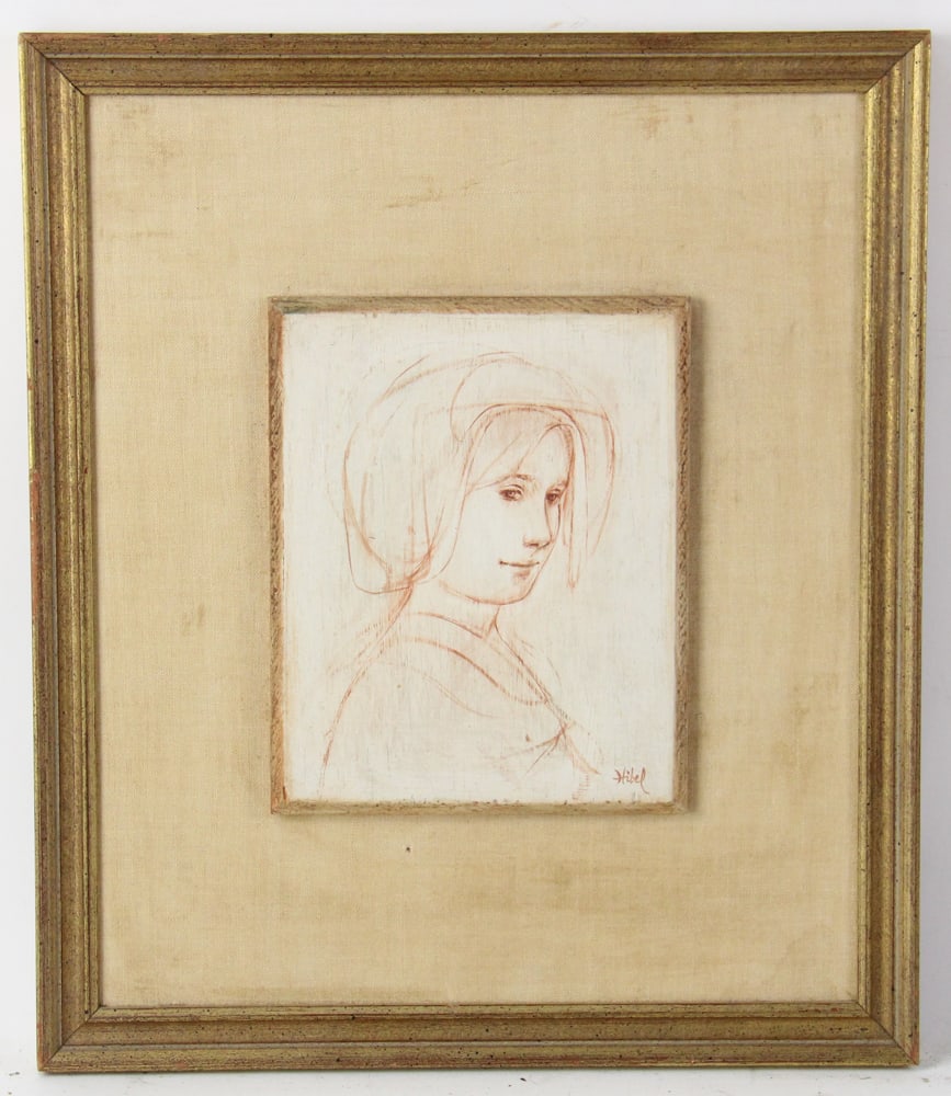 Edna Hibel, Portrait of Woman, Mixed Media (1 of 7)