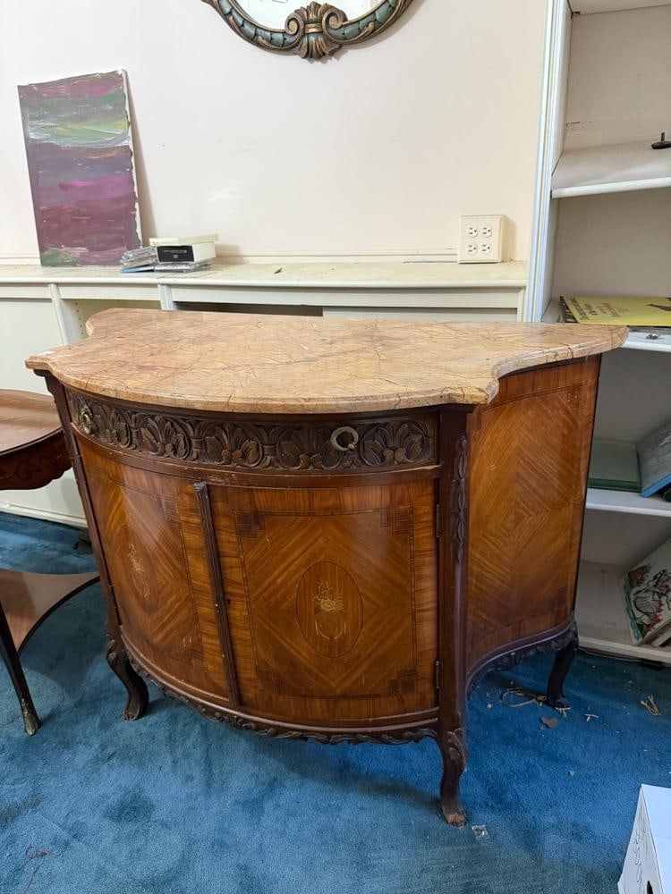 Bow-front Chest with Inlay, Marble Top - 4