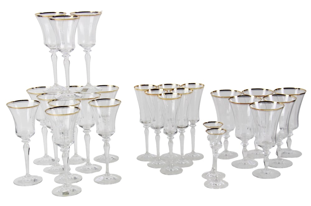 Group of Gold-Trimmed Glasses and Candle Holders (1 of 12)