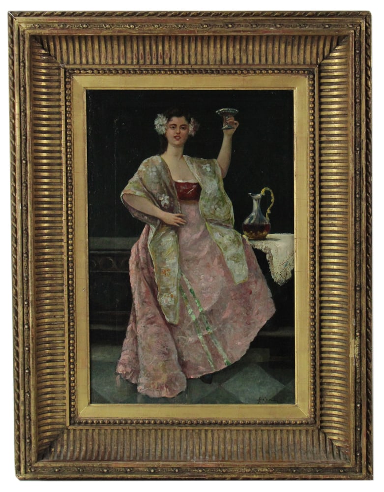 Spanish Dancer, Oil on Canvas, in Fluted Cove Frame: Spanish dancer, oil on canvas, signed indistinctly, 18" x 12", in gold fluted cove period frame 26" x 20". Provenance: Palm Beach, Florida estate.