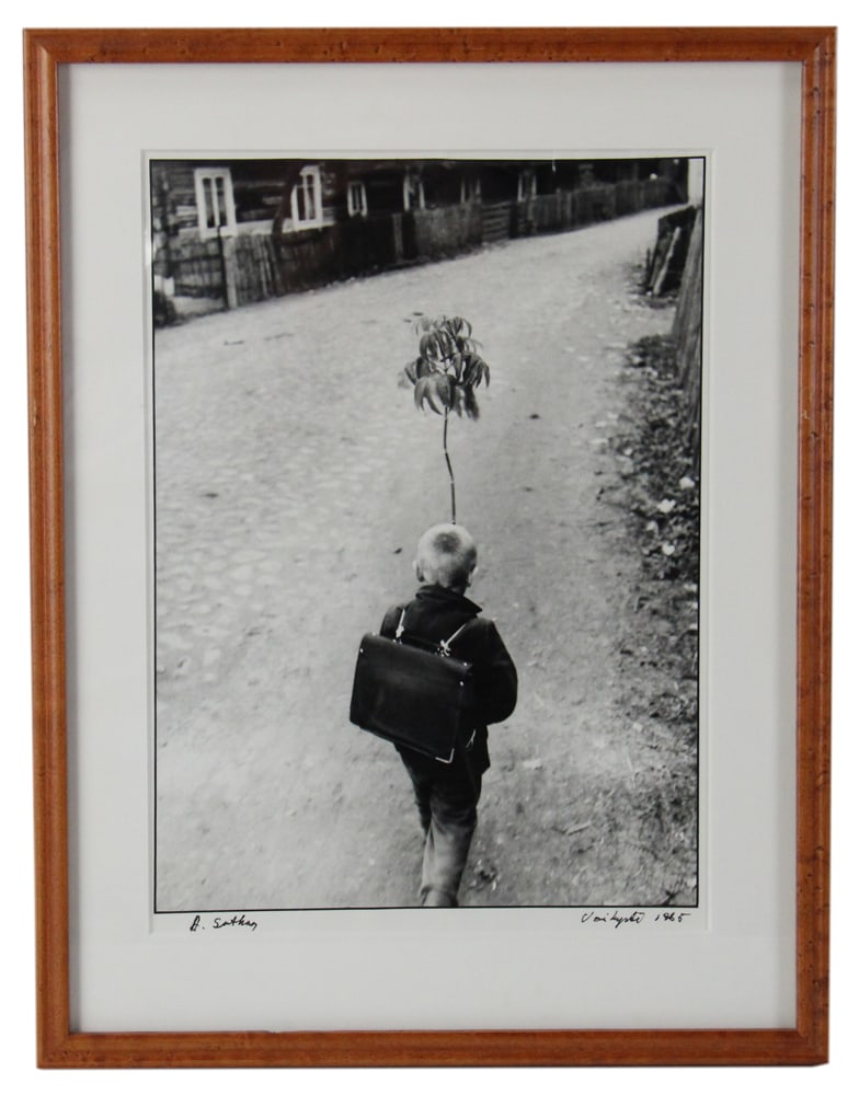 Antanas Sutkus, Gelatin Silver Photograph: Antanas Sutkus (celebrated Lithuanian photographer, b.1939), gelatin silver photograph of "The Road of Childhood" (Vaikstes Kelias) 1965, signed A. Sutkus L/L, 12" x 10", framed 19 1/2" x 15". Provena