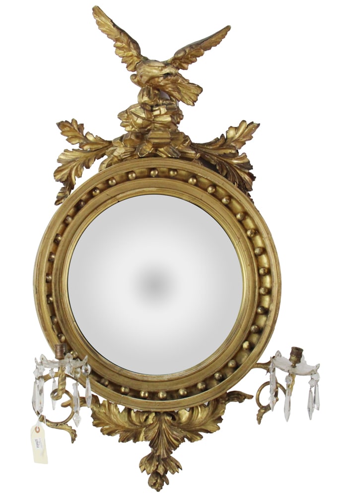 Early 19thC Federal Carved Giltwood Convex Mirror (1 of 8)